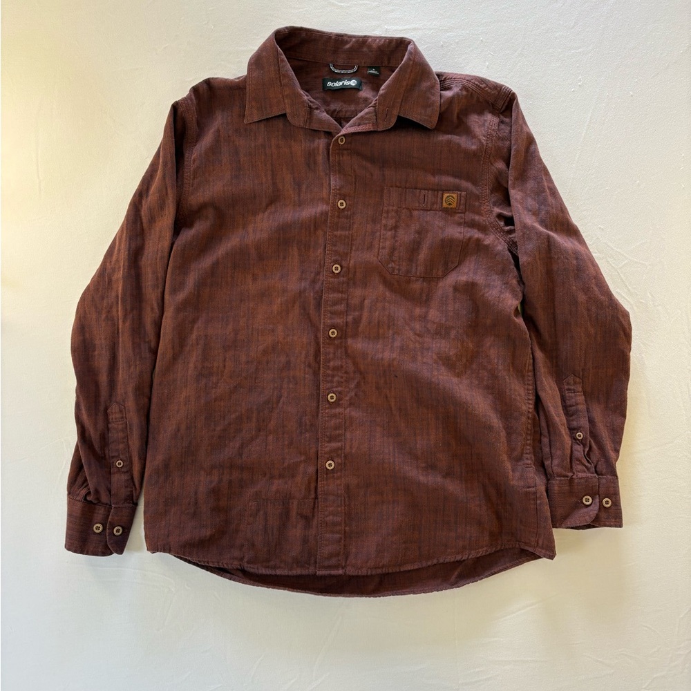 Solaris Long Sleeve Button Down Shirt, Mens Large, Burgundy